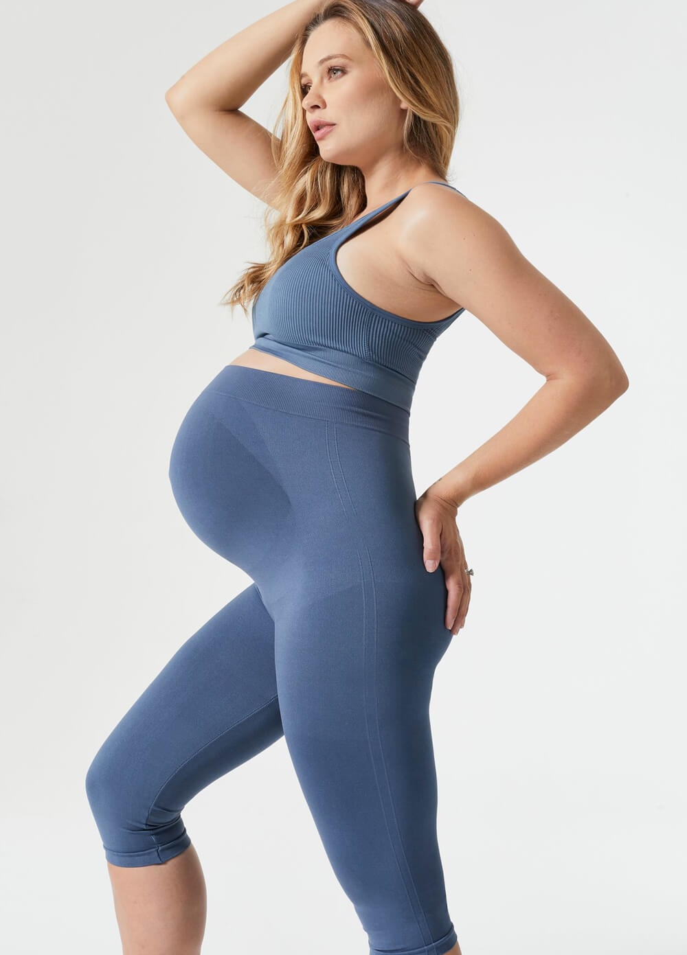 Blanqi - Maternity Belly Support Crop Leggings - Blue | Queen Bee