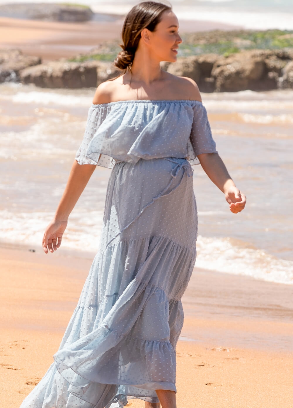 Lait & Co - Lily-Rose Flowing Maternity Maxi Dress in Sky Blue