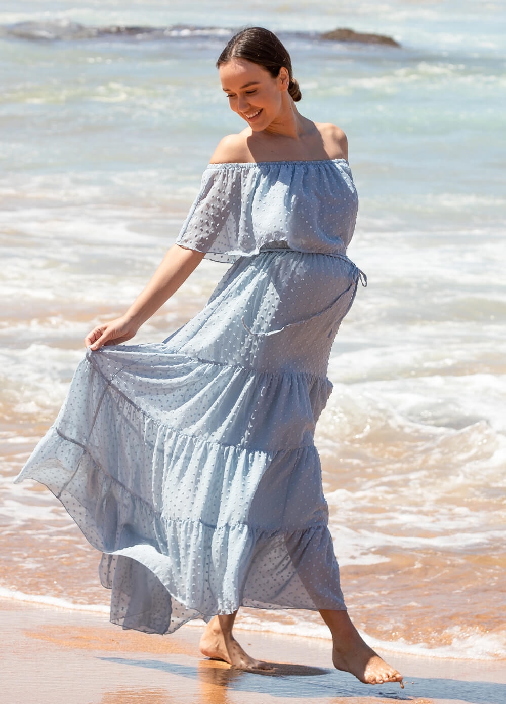 Lait & Co - Lily-Rose Flowing Maternity Maxi Dress in Sky Blue