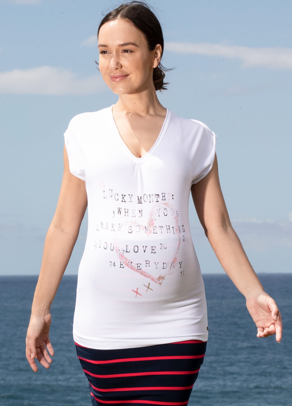 Heart Print Maternity Tee in White by Esprit