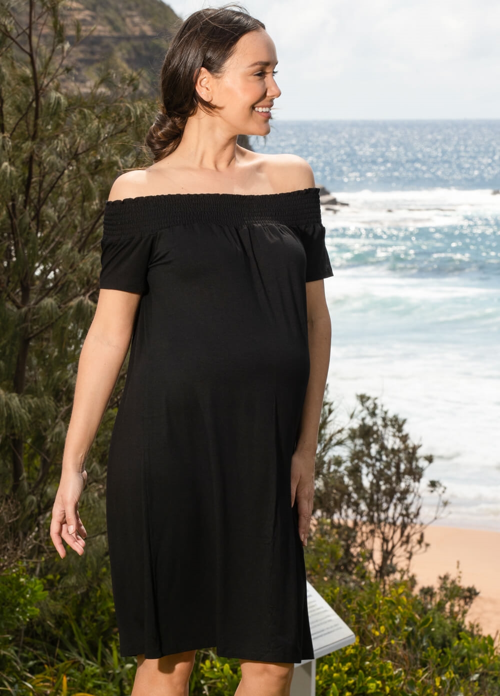 Midnight Tobiah Off The Shoulder Maternity Dress by Trimester Clothing