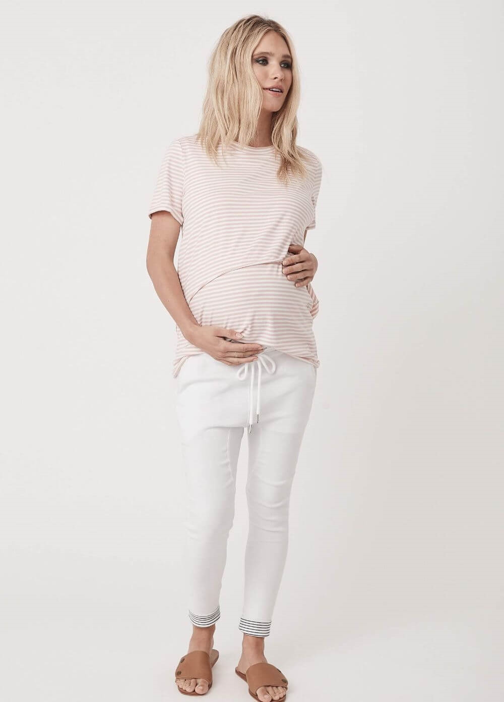 Legoe - Valance Maternity Nursing Tee II in White/Pink Stripe