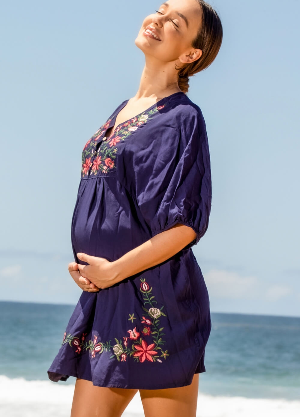 Lait & Co - Summer-Rose Destiny Floral Maternity Kaftan in Navy