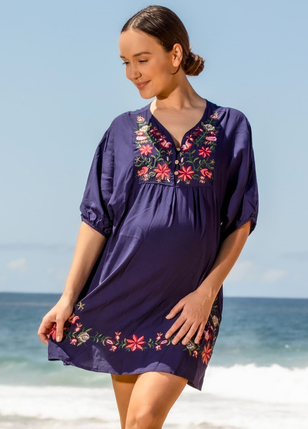 Lait & Co - Summer-Rose Destiny Floral Maternity Kaftan in Navy