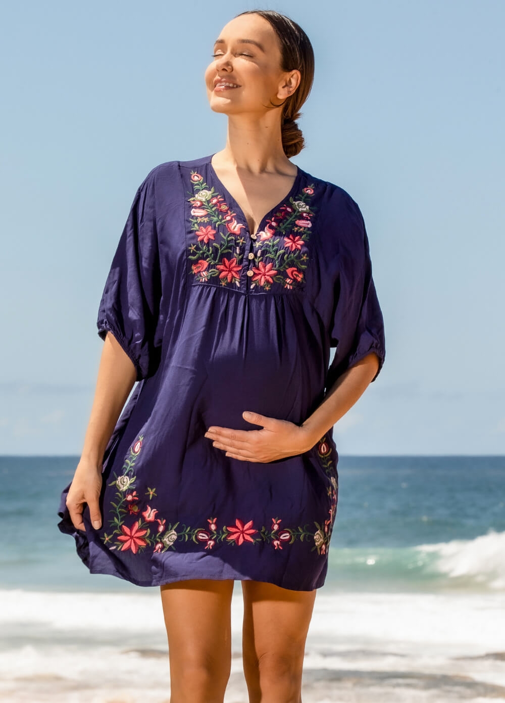 Lait & Co - Summer-Rose Destiny Floral Maternity Kaftan in Navy