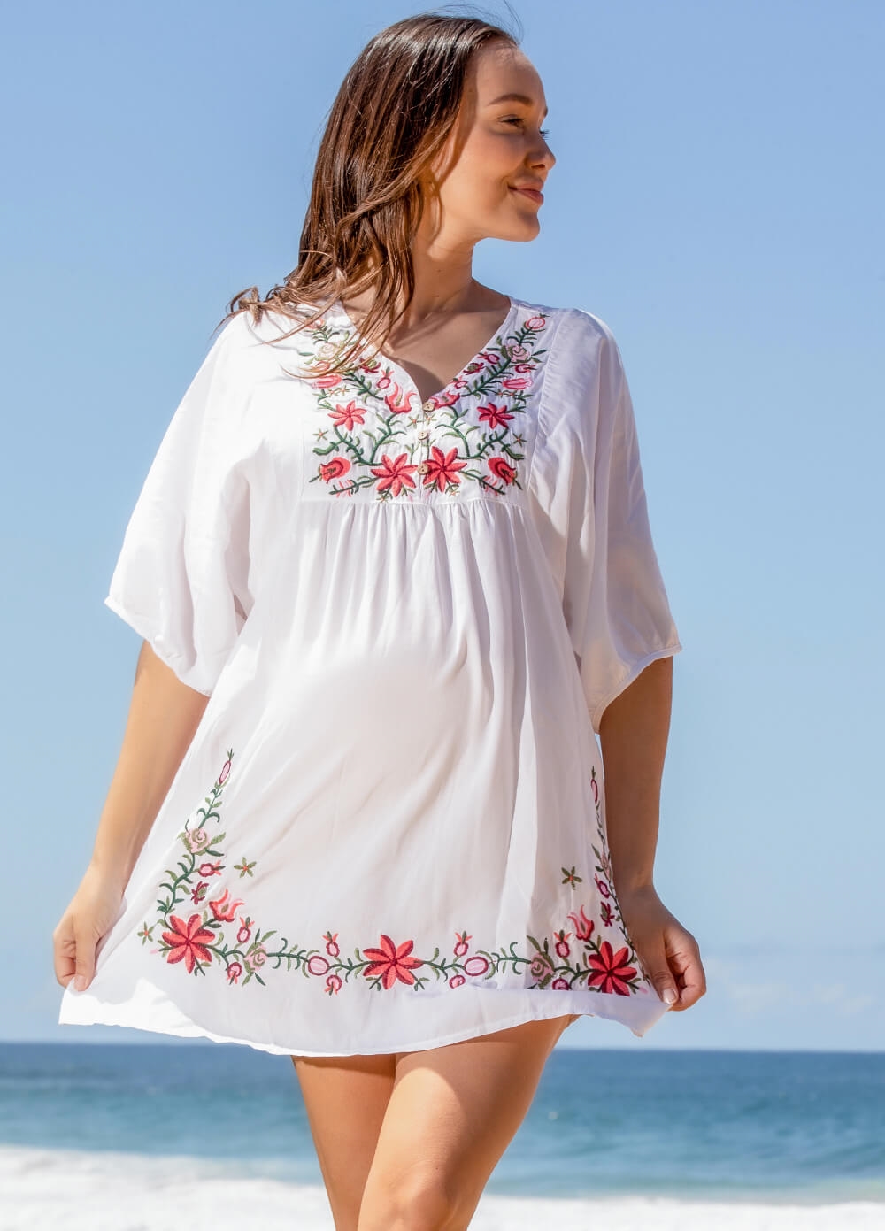 Lait & Co - Summer-Rose Destiny Floral Maternity Kaftan in White