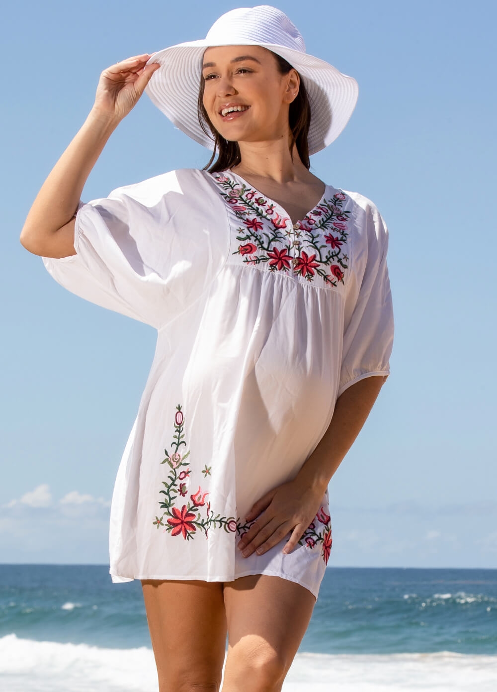 Lait & Co - Summer-Rose Destiny Floral Maternity Kaftan in White