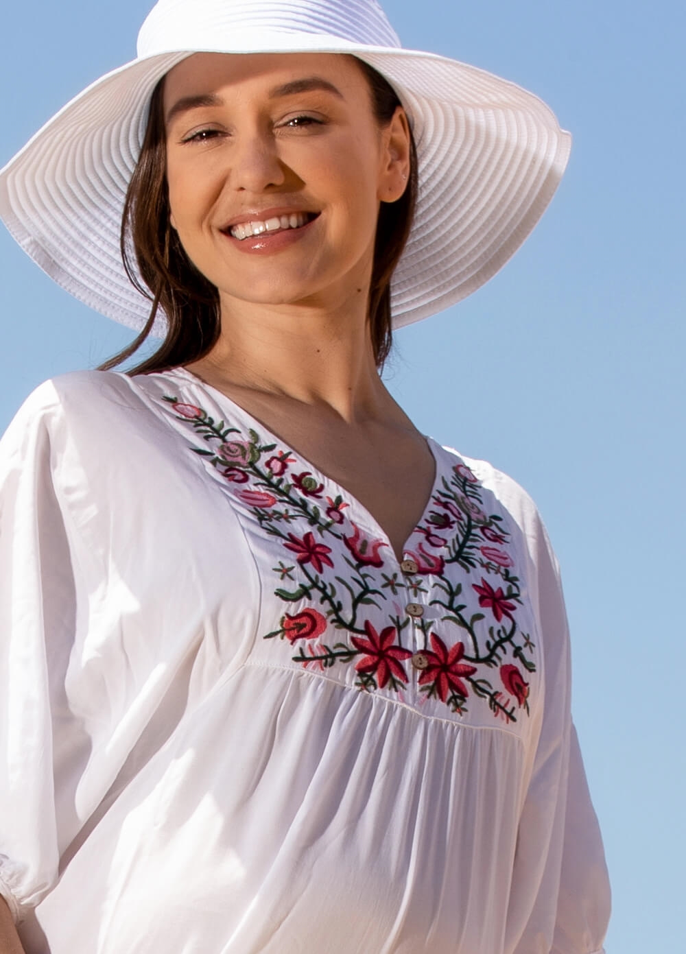 Lait & Co - Summer-Rose Destiny Floral Maternity Kaftan in White