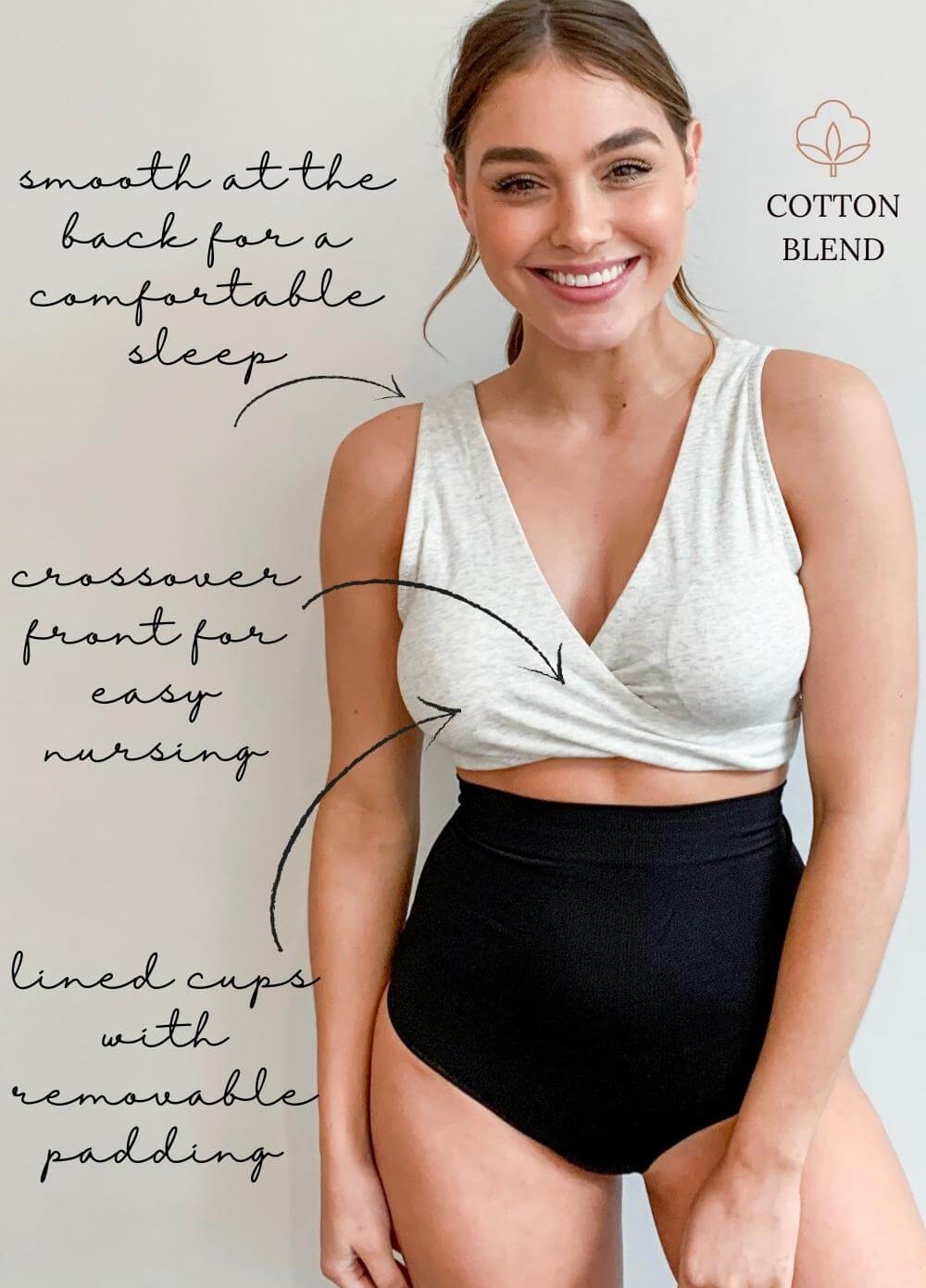 Queen Bee - Sara Crossover Jersey Nursing Sleep Bra in Light Grey