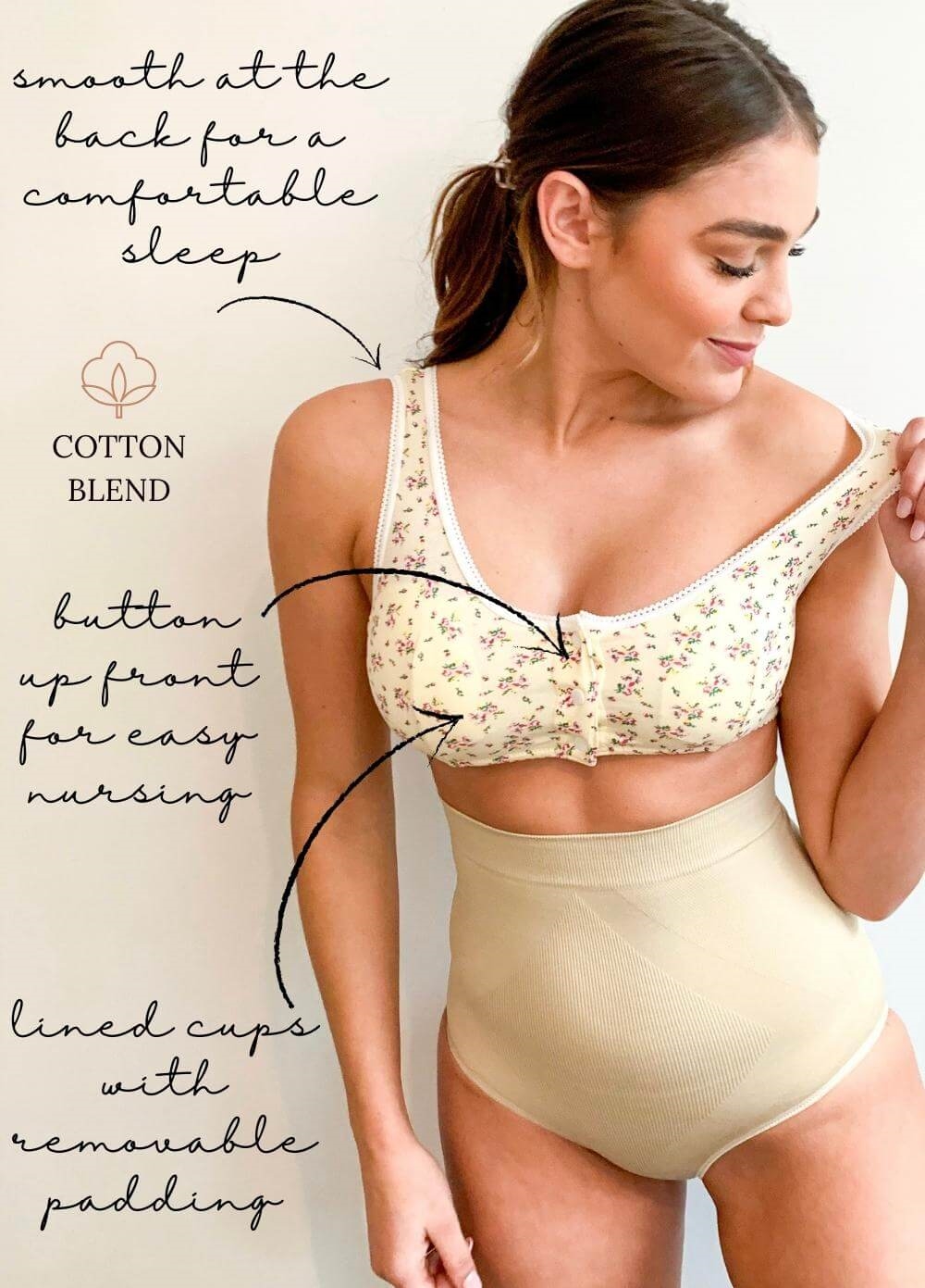 Queen Bee - Rosa Button Nursing Sleep Bra in Yellow Floral