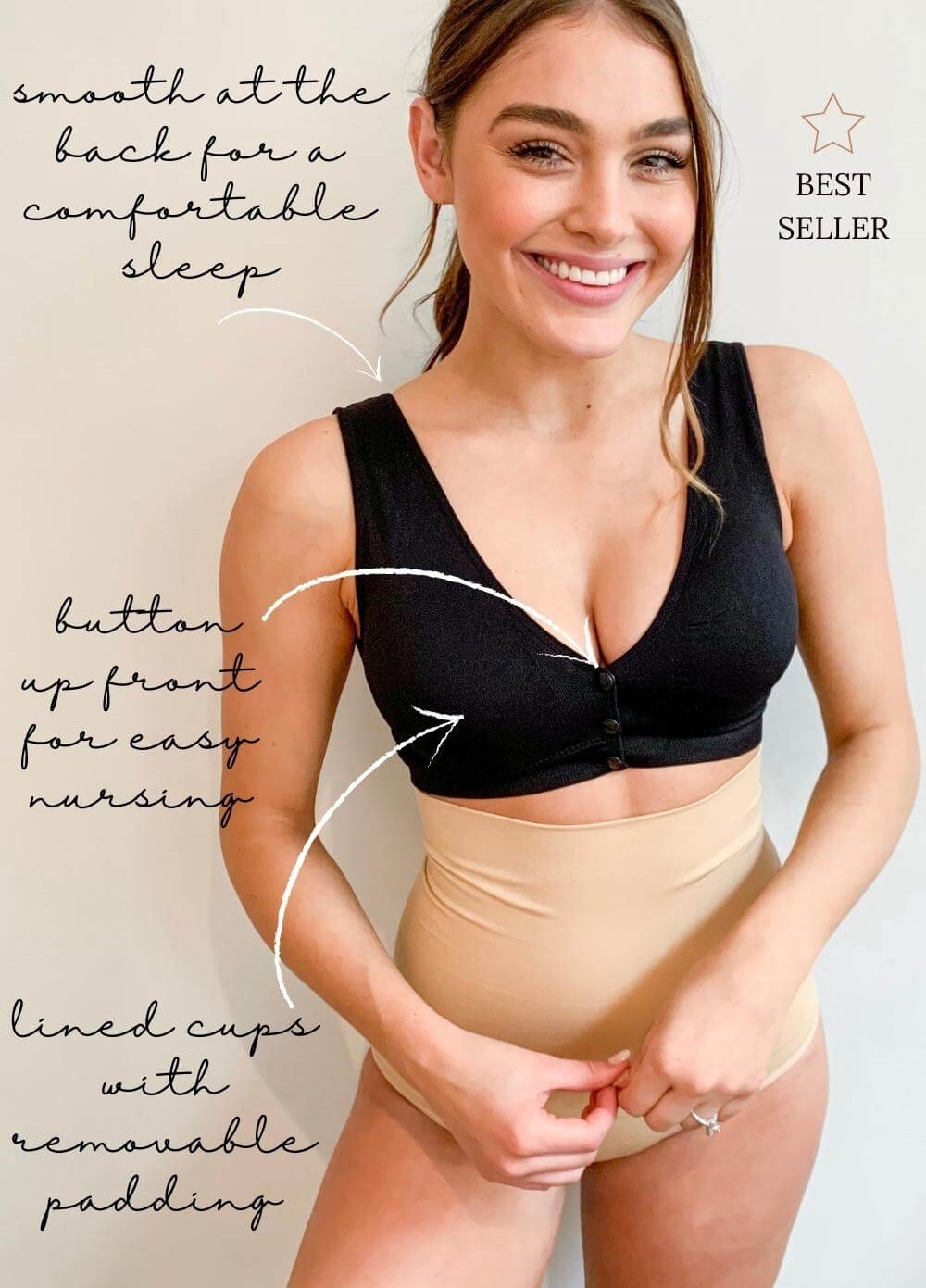 Queen Bee - Kayla Petite Button Nursing Sleep Bra in Black