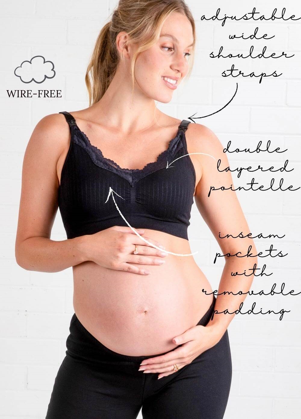 Queen Bee - Emma Pointelle Lace Trim Maternity Nursing Bra in Black