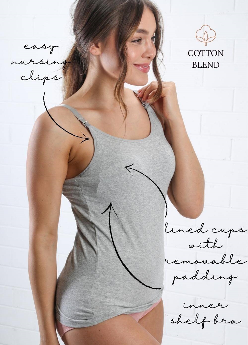 Queen Bee - Romy Layering Nursing Camisole in Grey