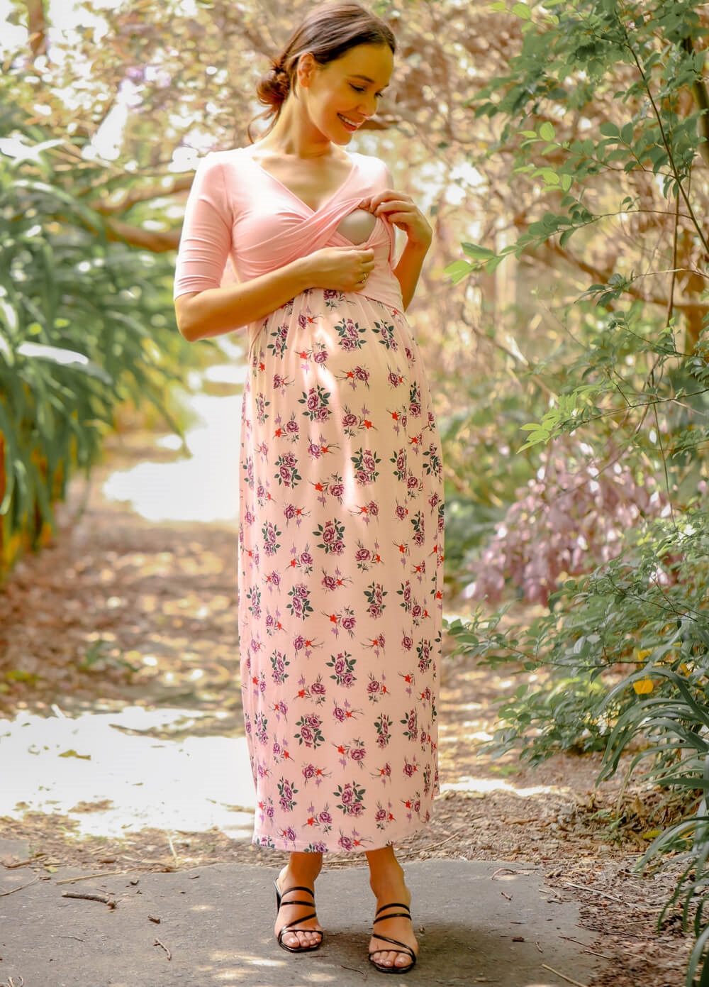 Floressa - Peony Crossover Maternity Nursing Maxi Dress