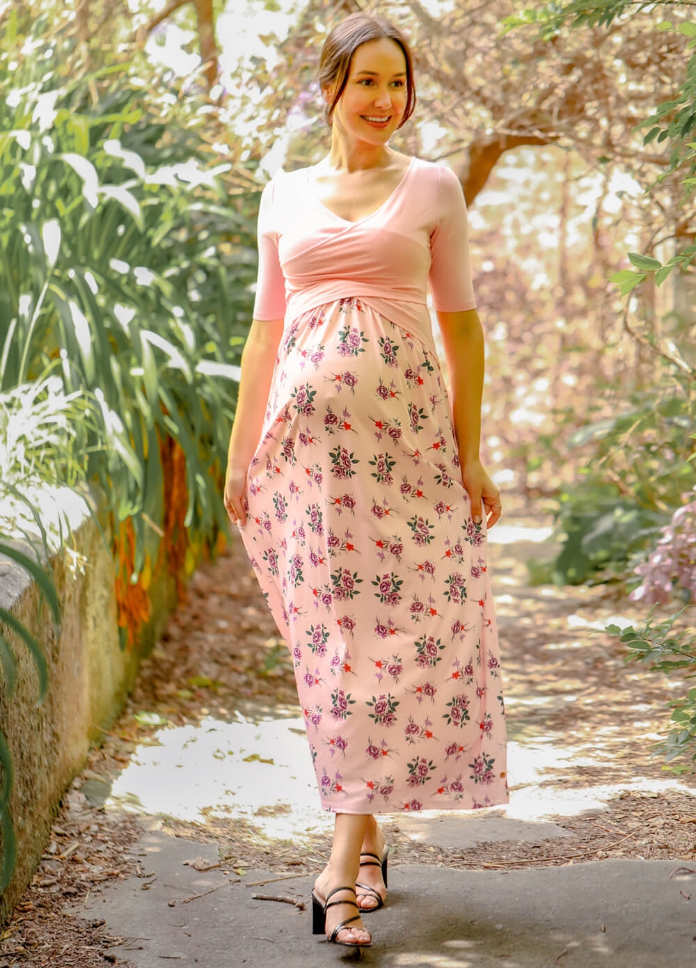 Floressa - Peony Crossover Maternity Nursing Maxi Dress