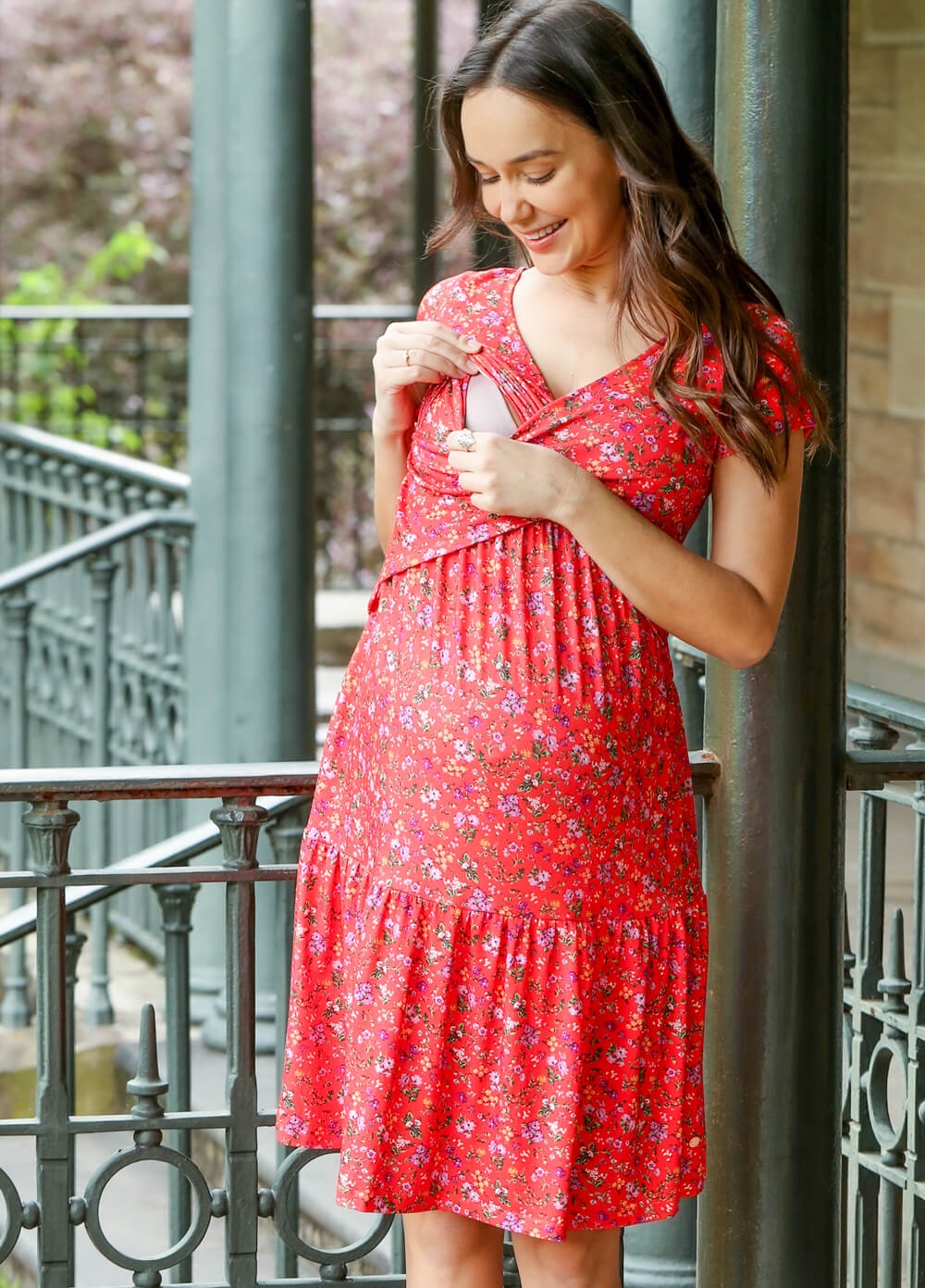 Floressa - Poppy Tiered Crossover Maternity Nursing Dress