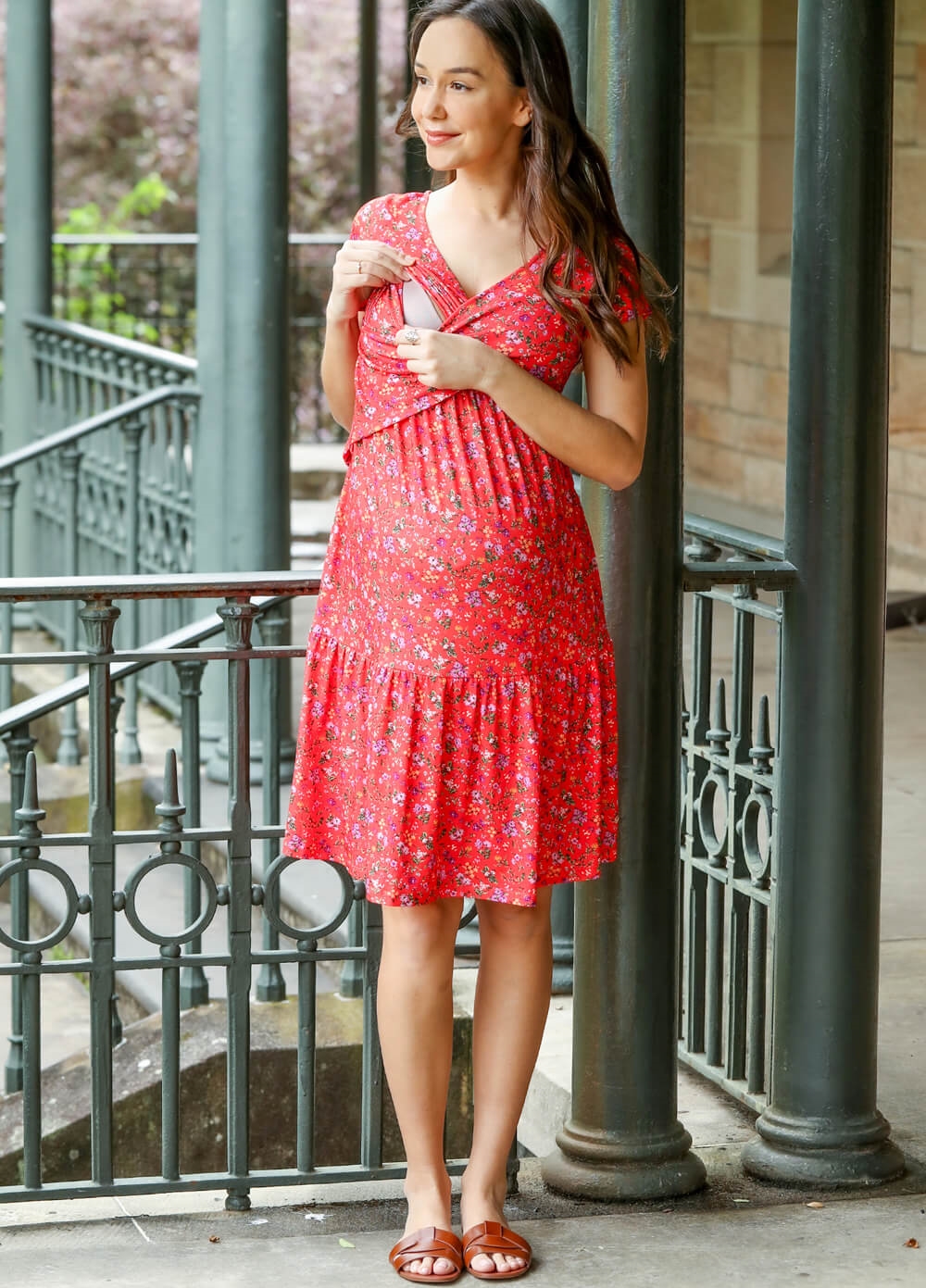 Floressa - Poppy Tiered Crossover Maternity Nursing Dress
