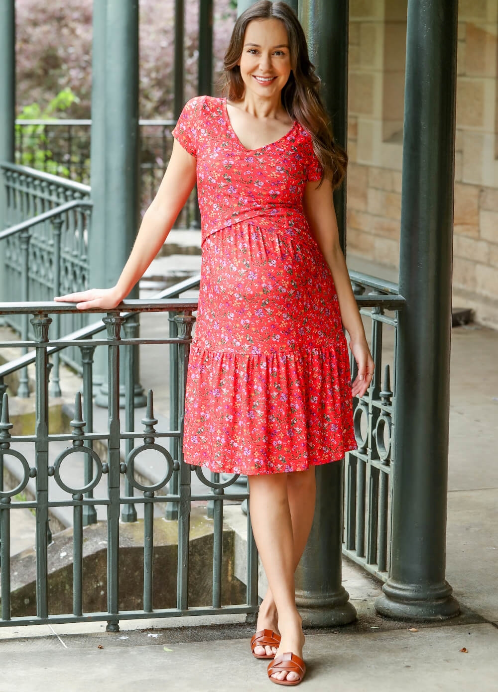 Floressa - Poppy Tiered Crossover Maternity Nursing Dress