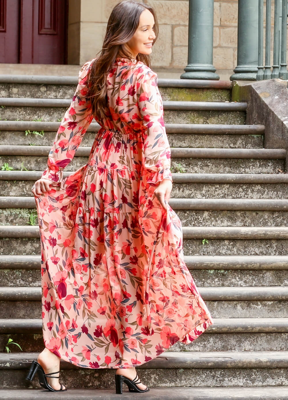 Lait & Co - Wanderlust Pink Floral Tiered Maternity Maxi Gown