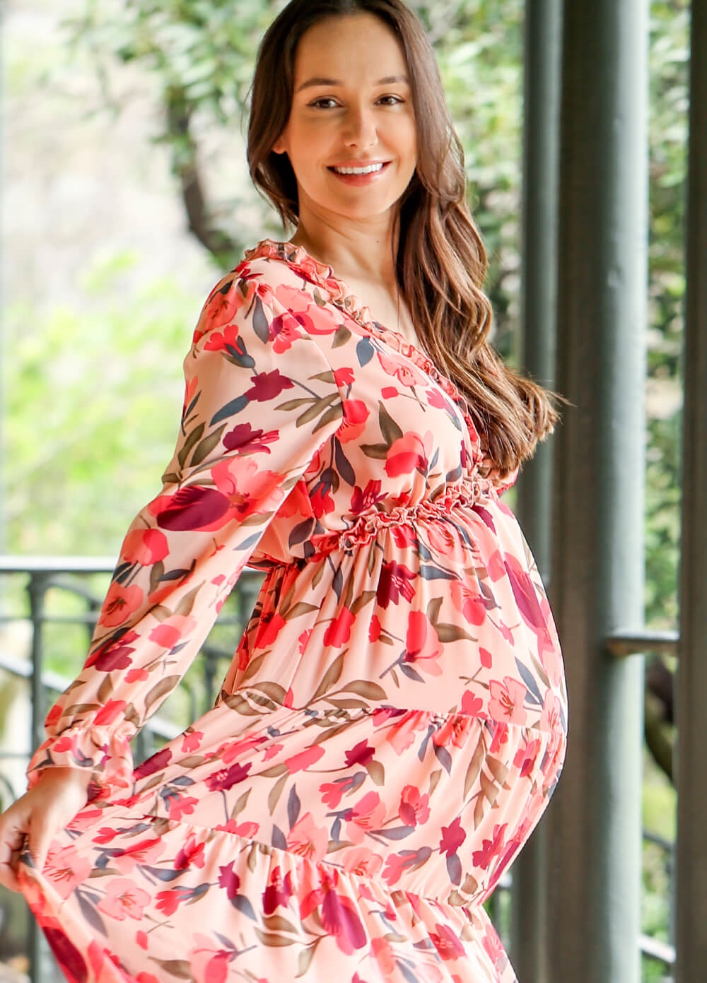 Lait & Co - Wanderlust Pink Floral Tiered Maternity Maxi Gown