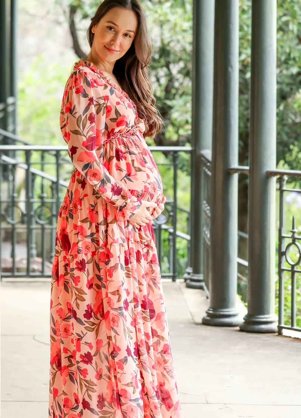 Lait & Co - Wanderlust Pink Floral Tiered Maternity Maxi Gown