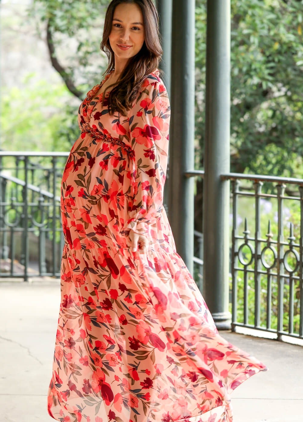 Lait & Co - Wanderlust Pink Floral Tiered Maternity Maxi Gown