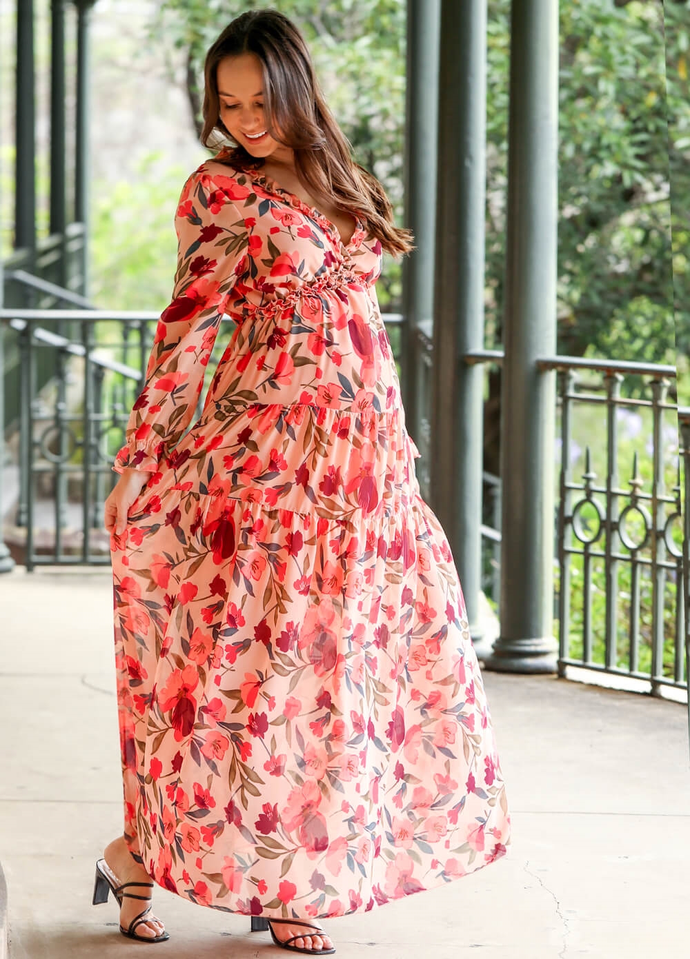 Lait & Co - Wanderlust Pink Floral Tiered Maternity Maxi Gown