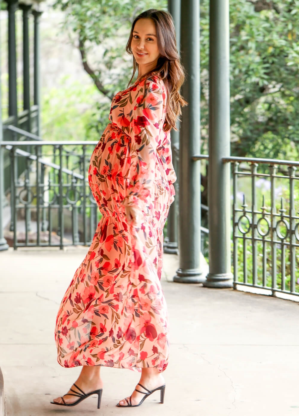 Lait & Co - Wanderlust Pink Floral Tiered Maternity Maxi Gown