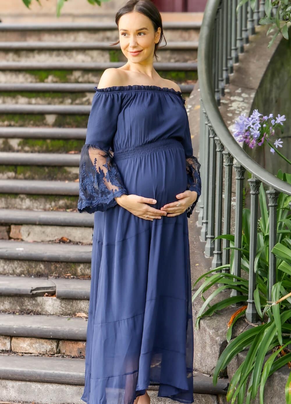 Lait & Co - Ruby-Grace Lace Sleeve Maternity Gown in Navy