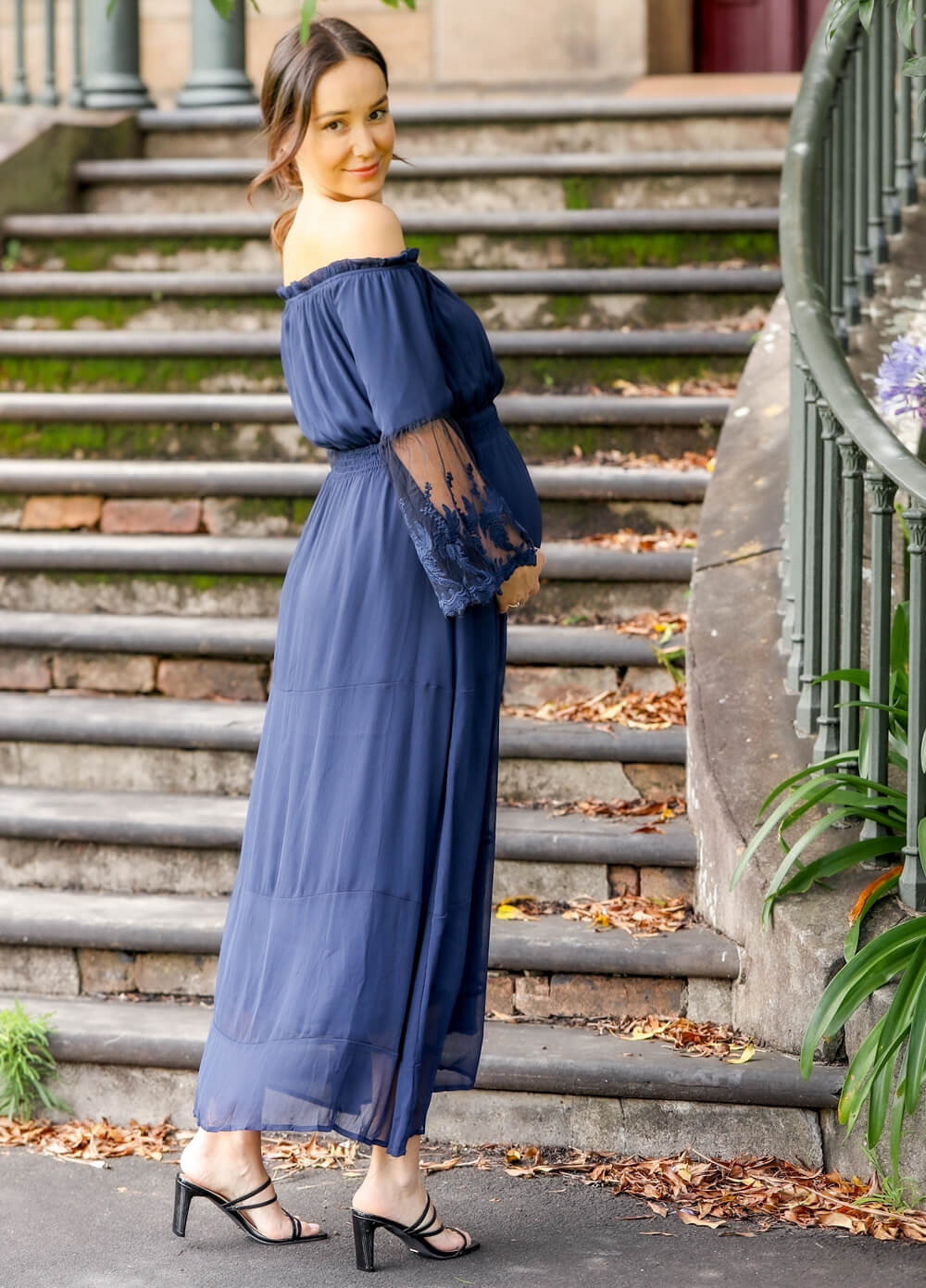 Lait & Co - Ruby-Grace Lace Sleeve Maternity Gown in Navy