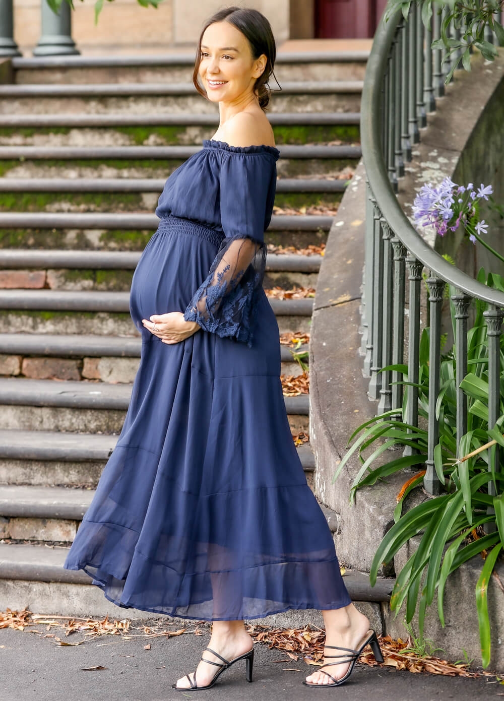 Lait & Co - Ruby-Grace Lace Sleeve Maternity Gown in Navy