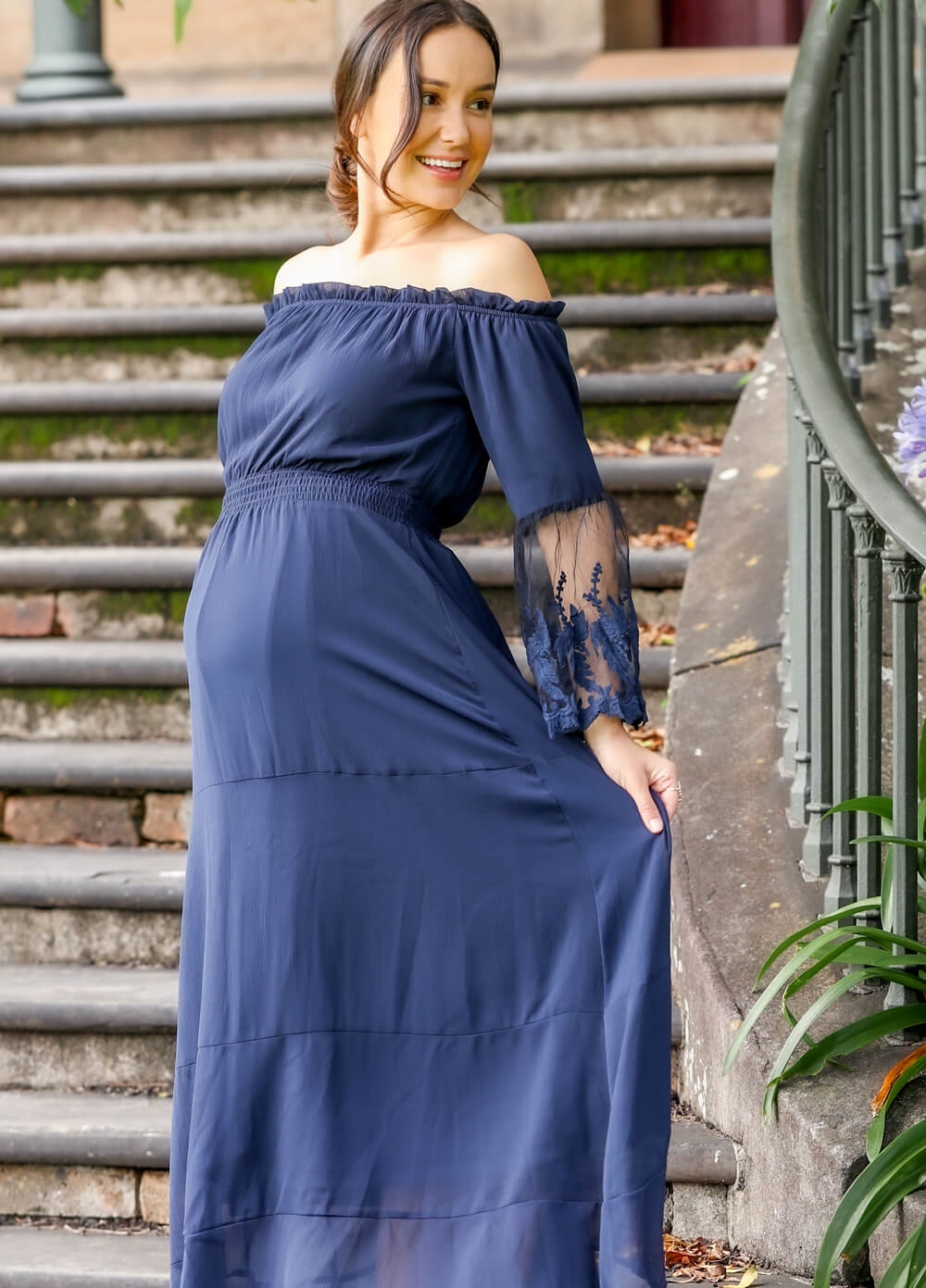 Lait & Co - Ruby-Grace Lace Sleeve Maternity Gown in Navy