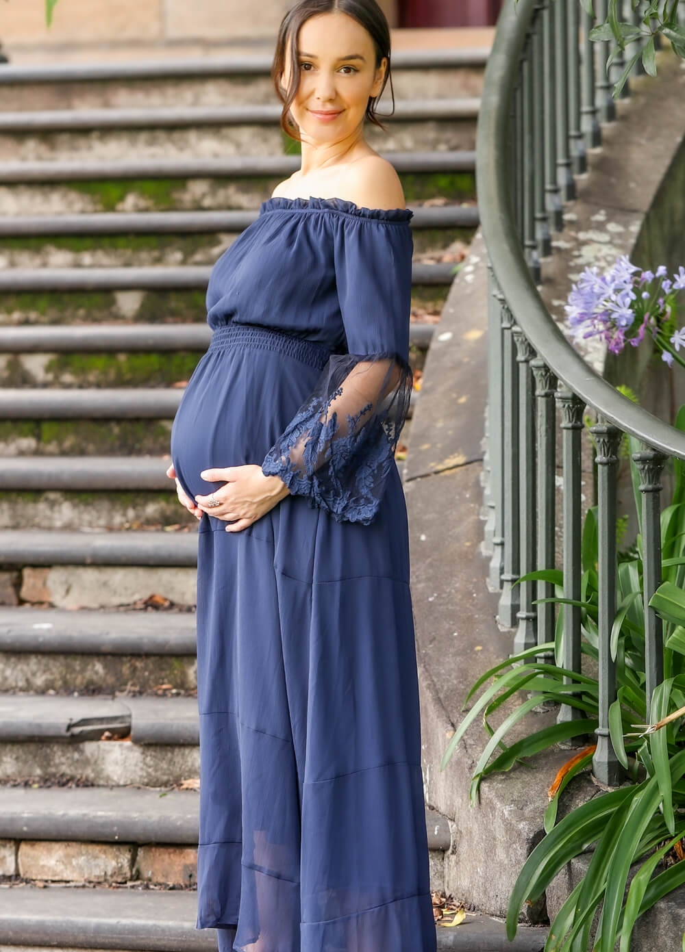 Lait & Co - Ruby-Grace Lace Sleeve Maternity Gown in Navy