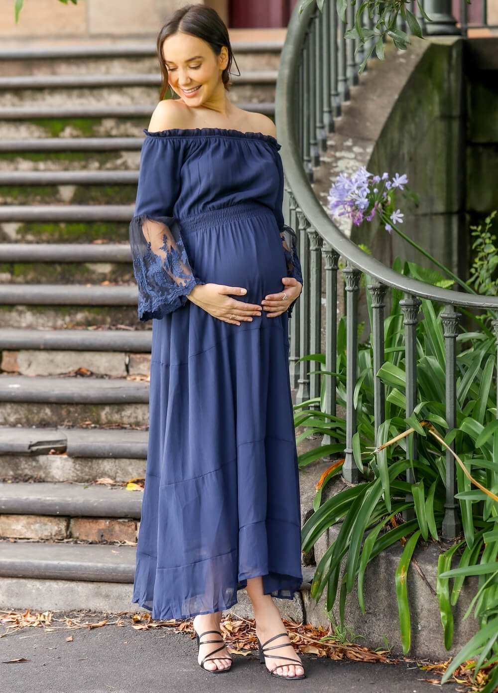 Lait & Co - Ruby-Grace Lace Sleeve Maternity Gown in Navy