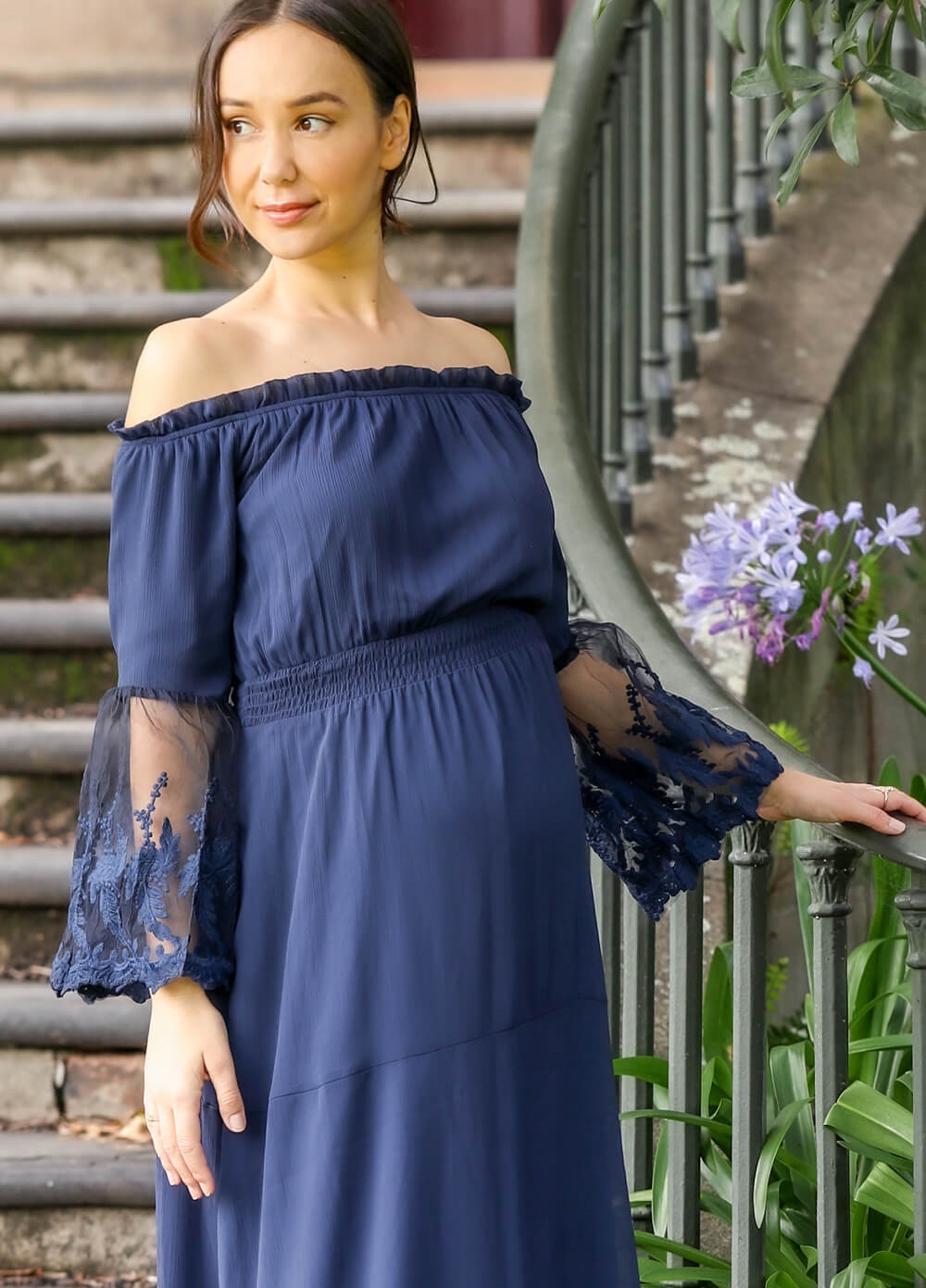 Lait & Co - Ruby-Grace Lace Sleeve Maternity Gown in Navy