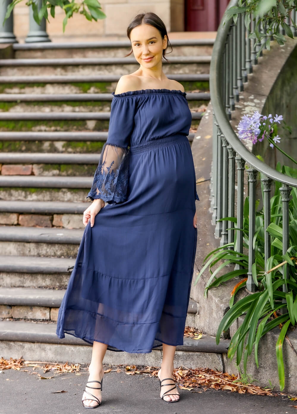 Lait & Co - Ruby-Grace Lace Sleeve Maternity Gown in Navy