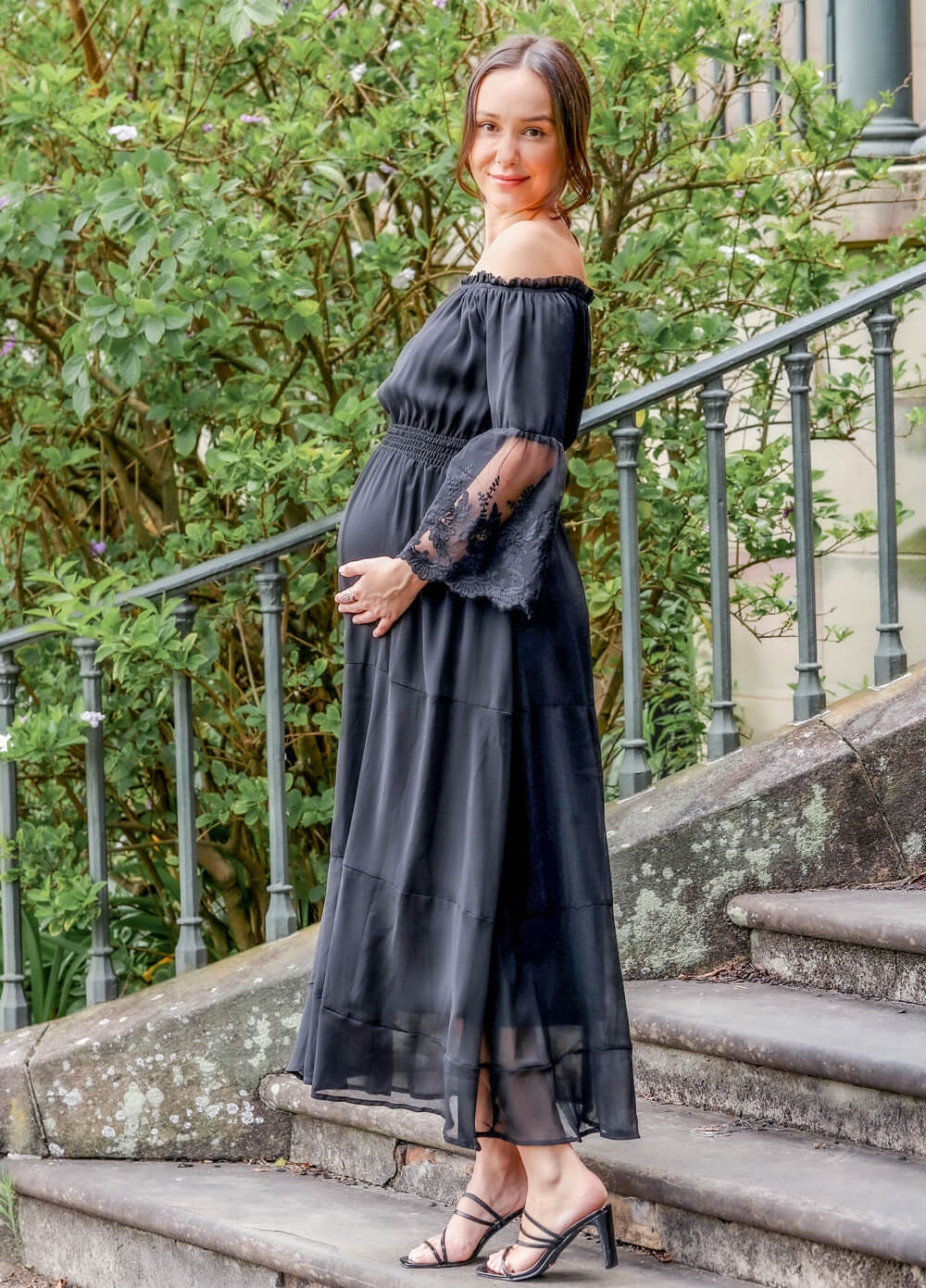 Lait & Co - Ruby-Grace Lace Sleeve Maternity Gown in Black