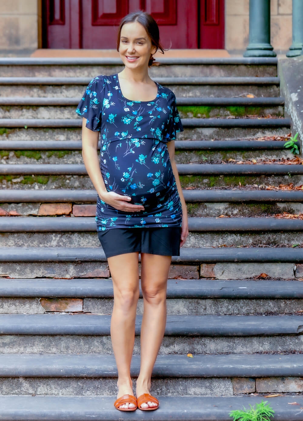 Floressa - Natasha Ruched Maternity Nursing Top in Midnight Floral