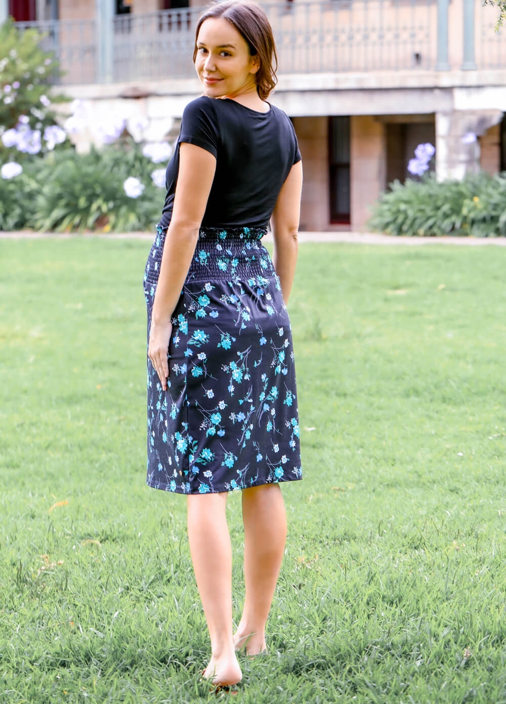 Floressa - Rosaline Gathered Maternity Skirt in Midnight Floral