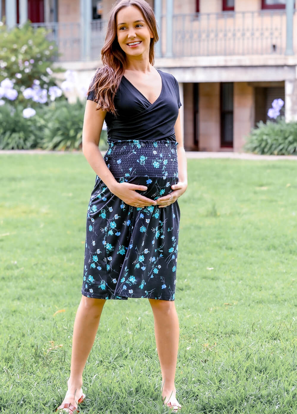 Floressa - Rosaline Gathered Maternity Skirt in Midnight Floral