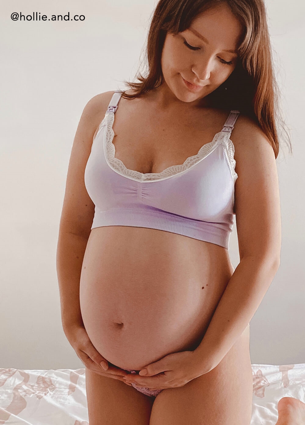 Queen Bee - Karla White Lace Trim Maternity Nursing Bra in Lilac