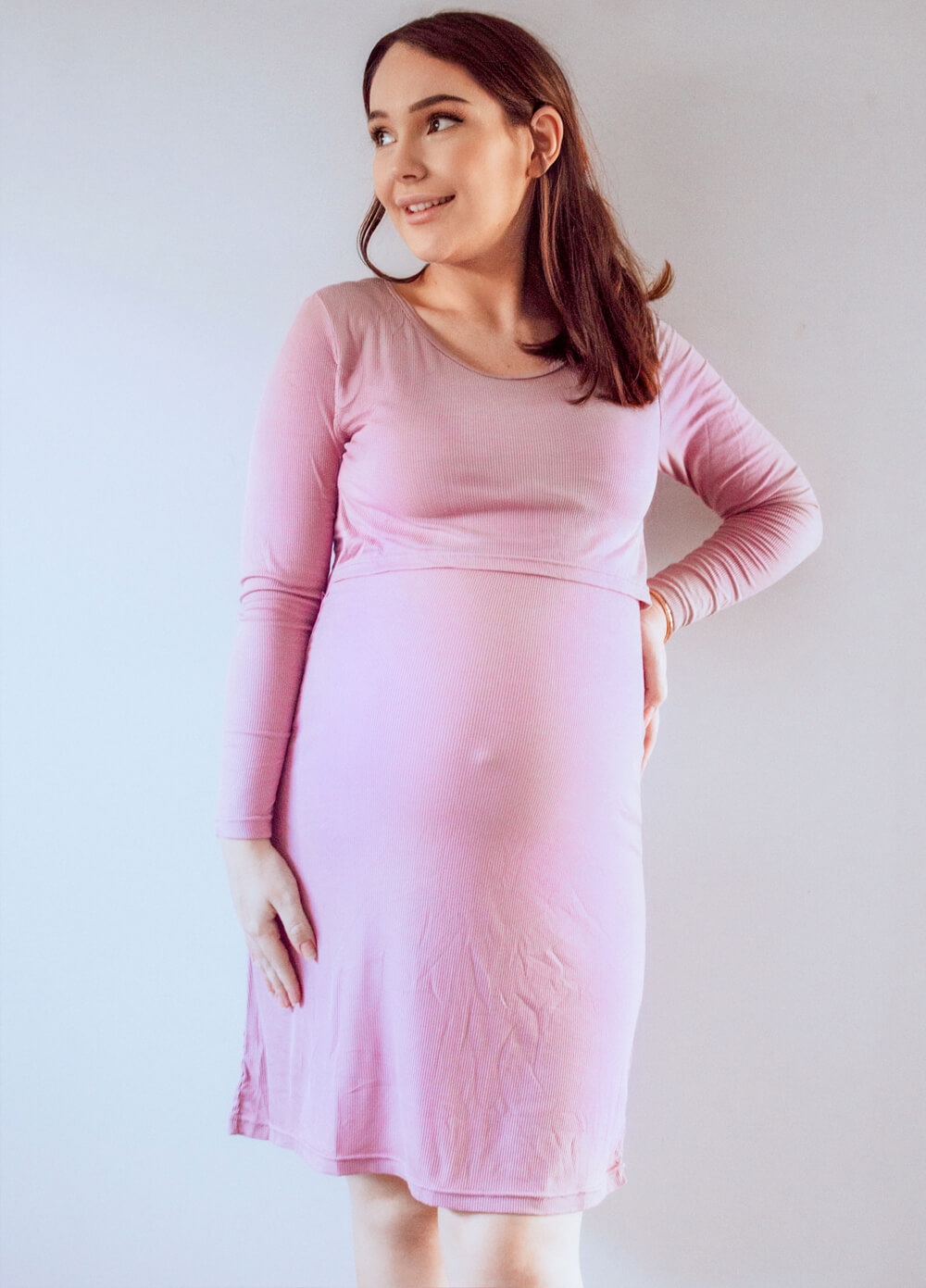 Lait & Co - Solene Ribbed Maternity Nursing Nightie in Pink