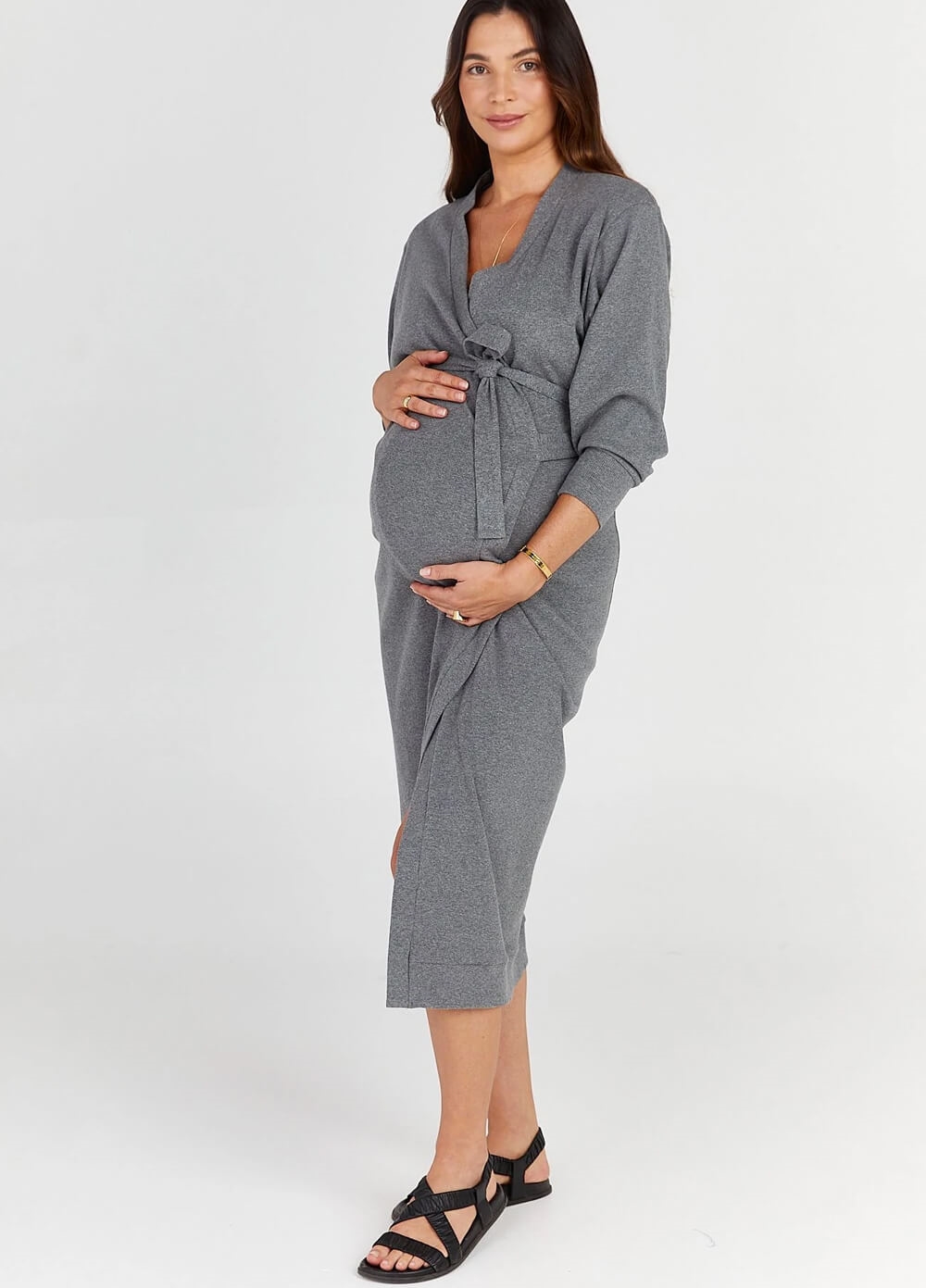 Legoe - Maternity Rib Wrap Dress in Dark Grey | Queen Bee