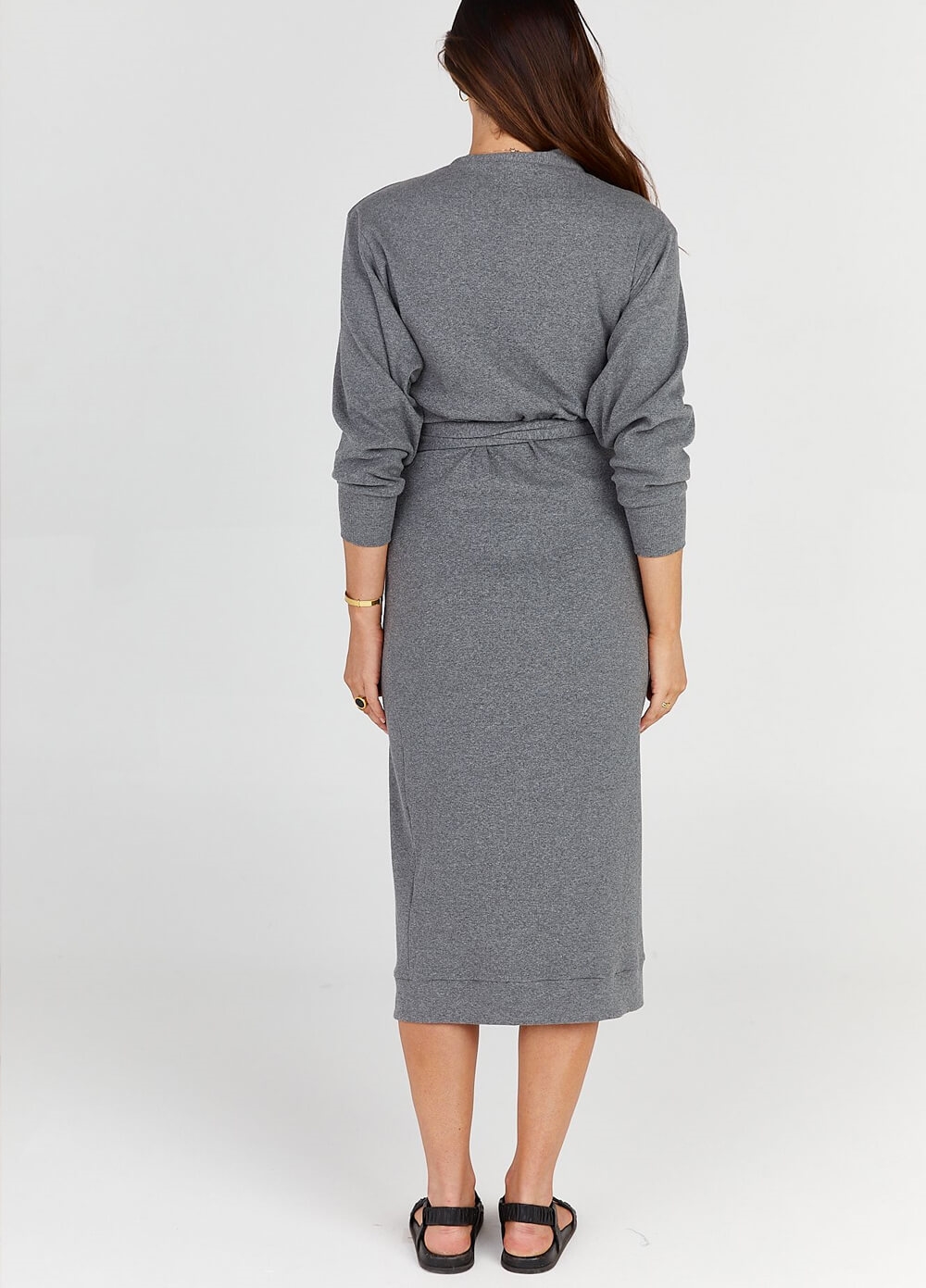 Legoe - Maternity Rib Wrap Dress in Dark Grey | Queen Bee