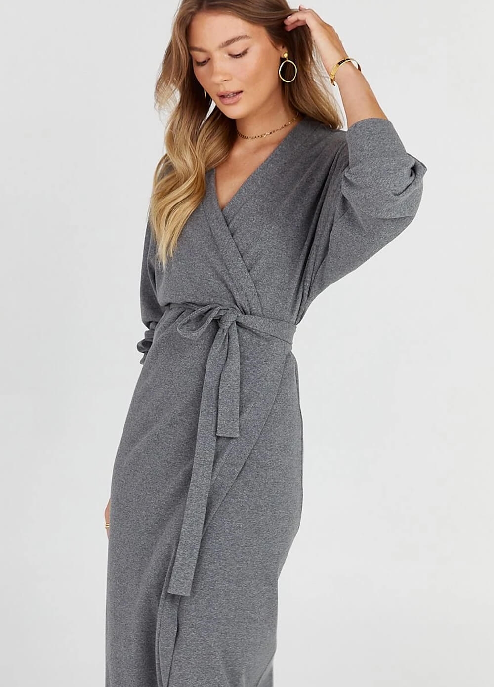 Legoe - Maternity Rib Wrap Dress in Dark Grey | Queen Bee