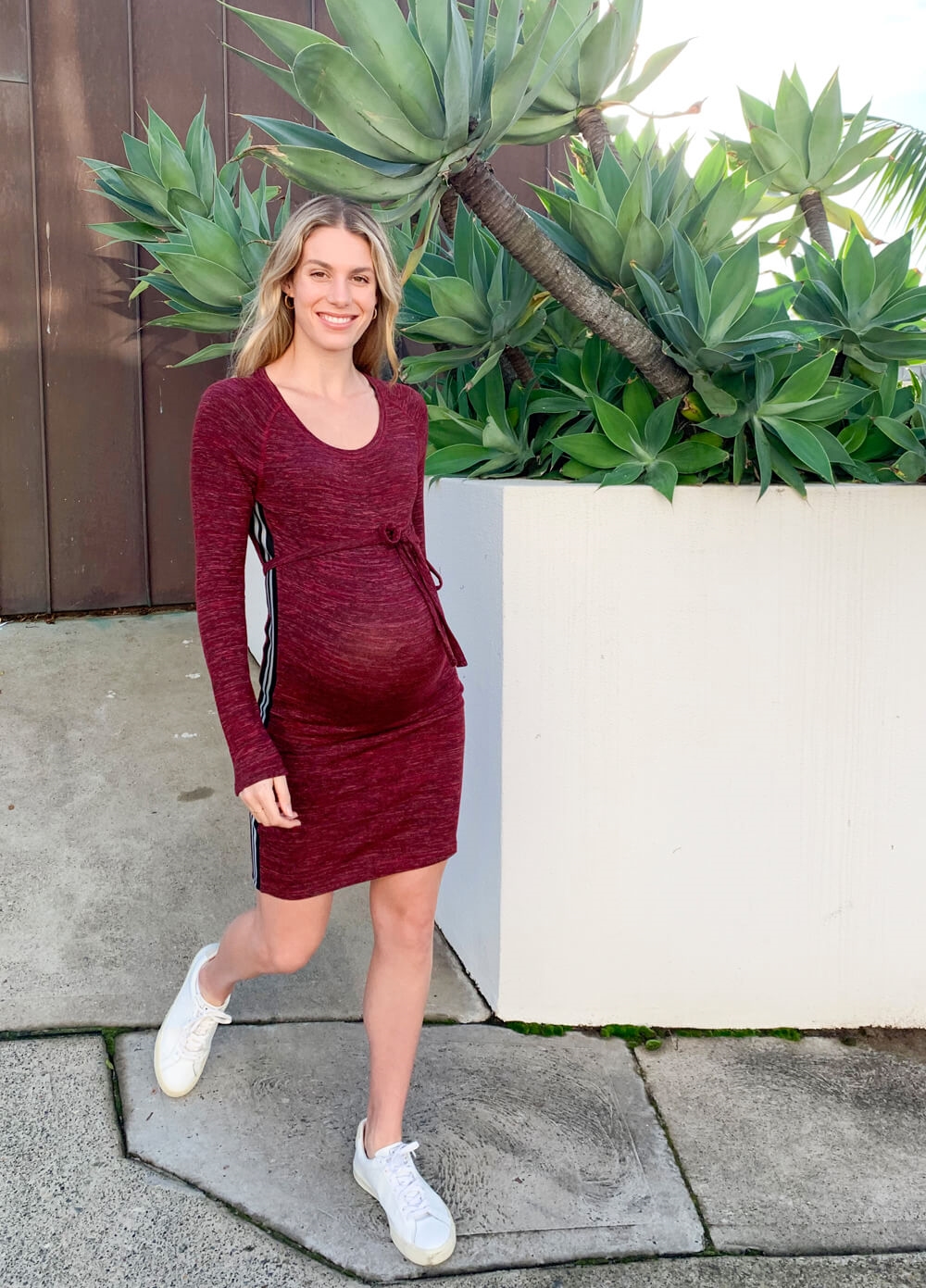 Side Stripe Knit Maternity Dress in Bordeaux by Supermom