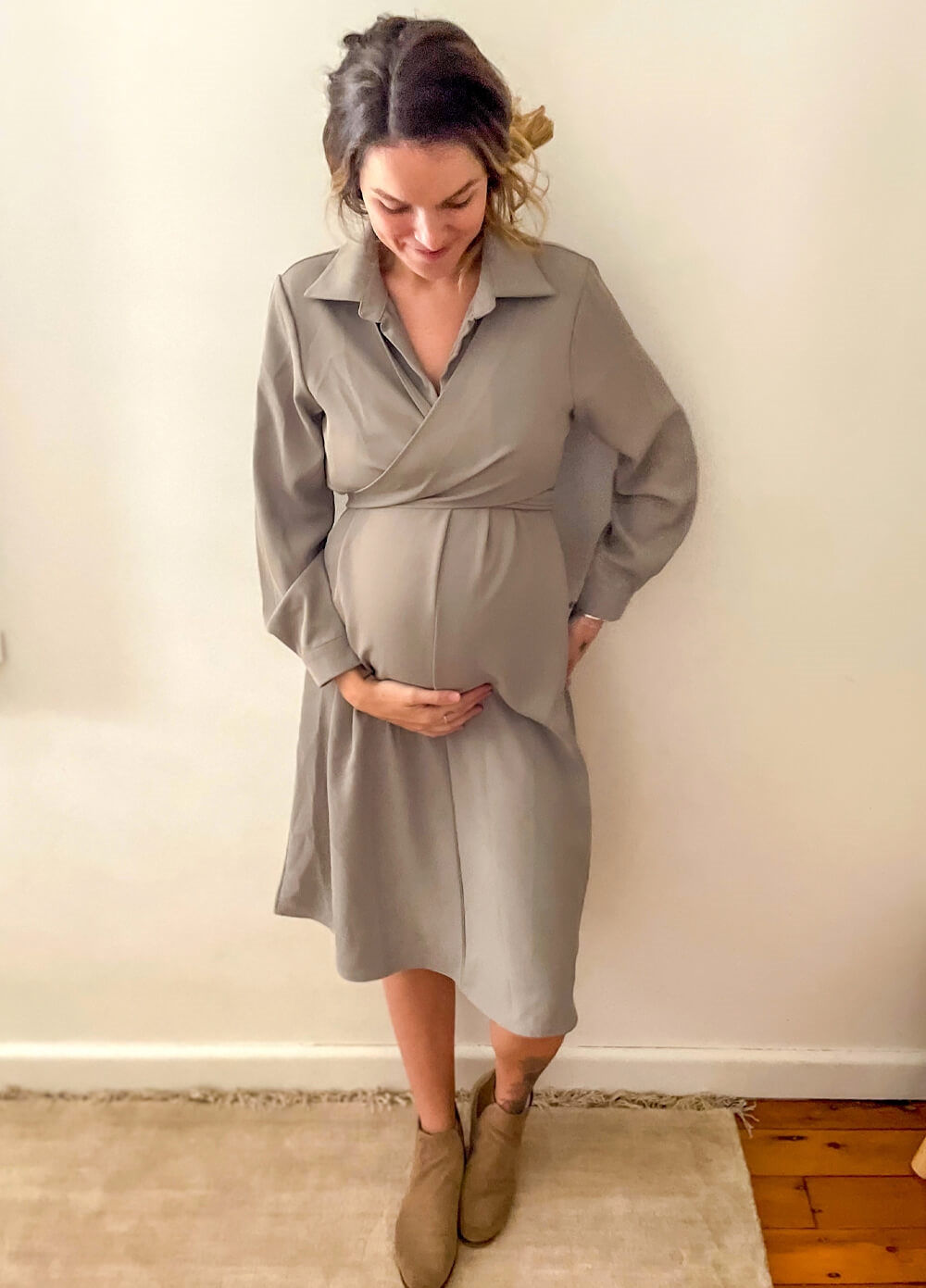 Lait & Co - Elie Tie Wrap Maternity Dress in Taupe | Queen Bee