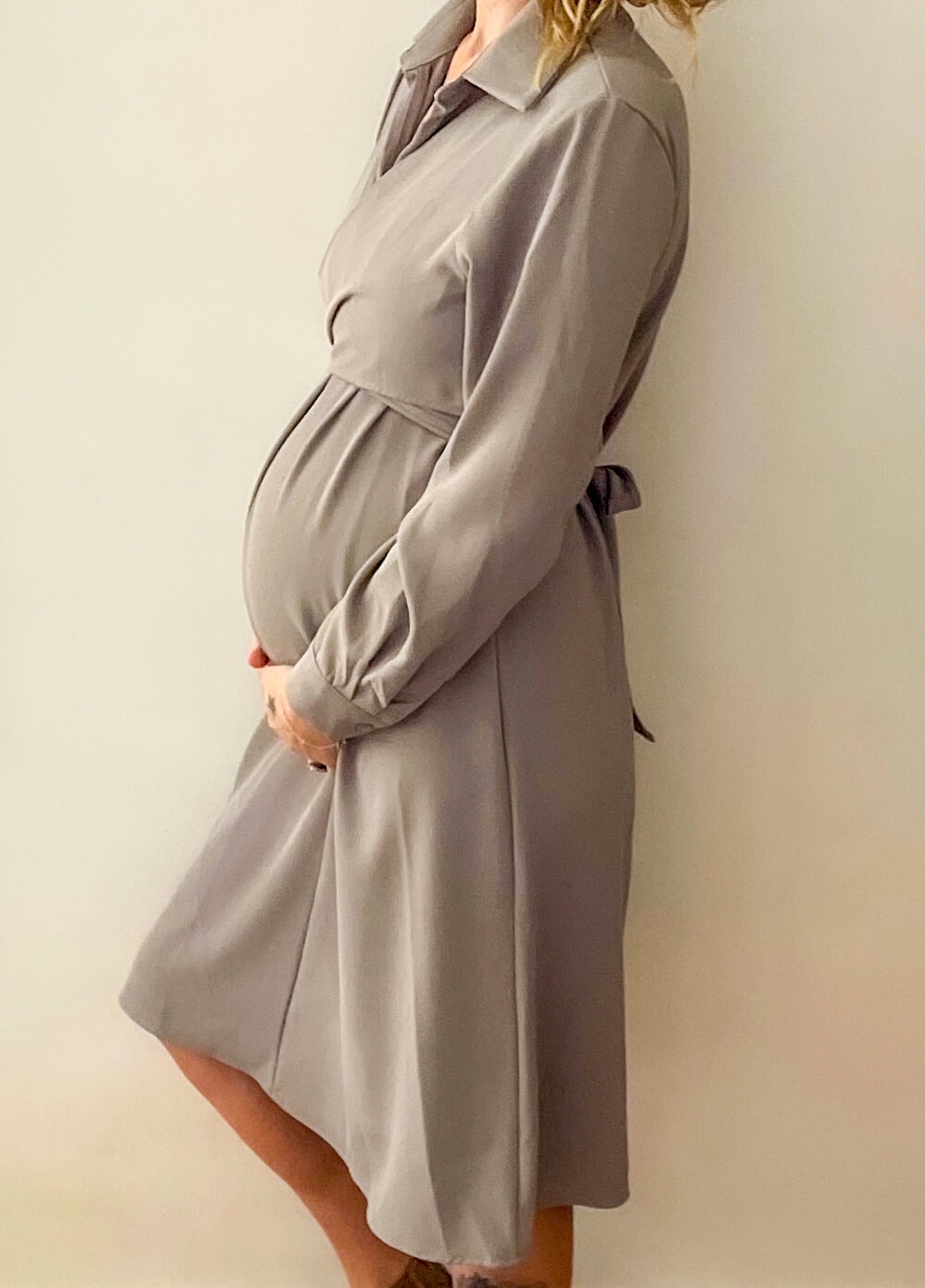 Lait & Co - Elie Tie Wrap Maternity Dress in Taupe | Queen Bee