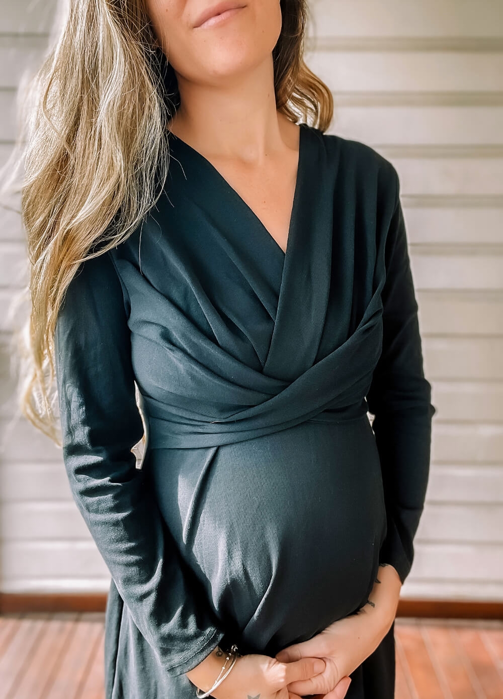 Lait & Co - Etienne Cross Pleat Front Maternity Dress in Black