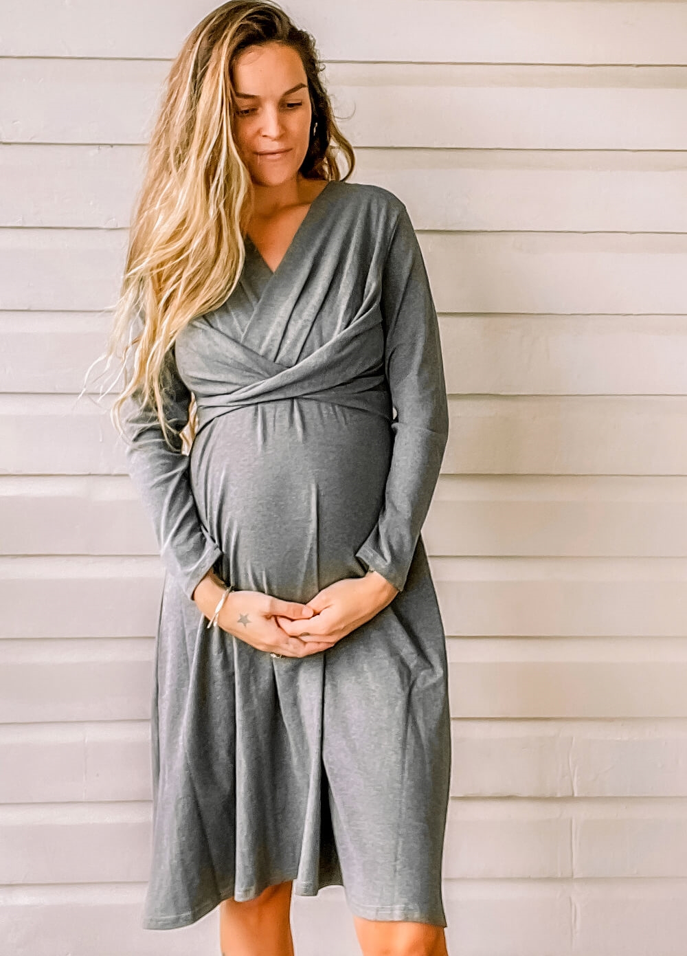 Lait & Co - Etienne Cross Pleat Front Maternity Dress in Grey